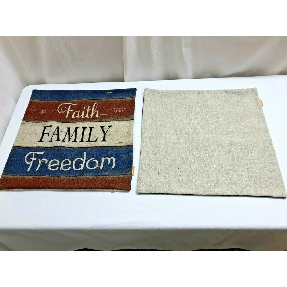 Faith Family Freedom Patriotic Pillow Cover 17X17 Red White Blue Decor‎ Rustic